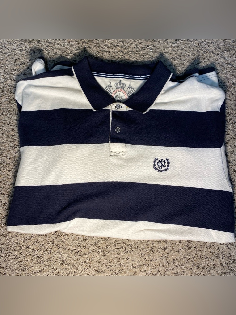 Nautica Jeans Co Vintage Rugby Polo Shirt Navy White Striped Men’s 2XL
